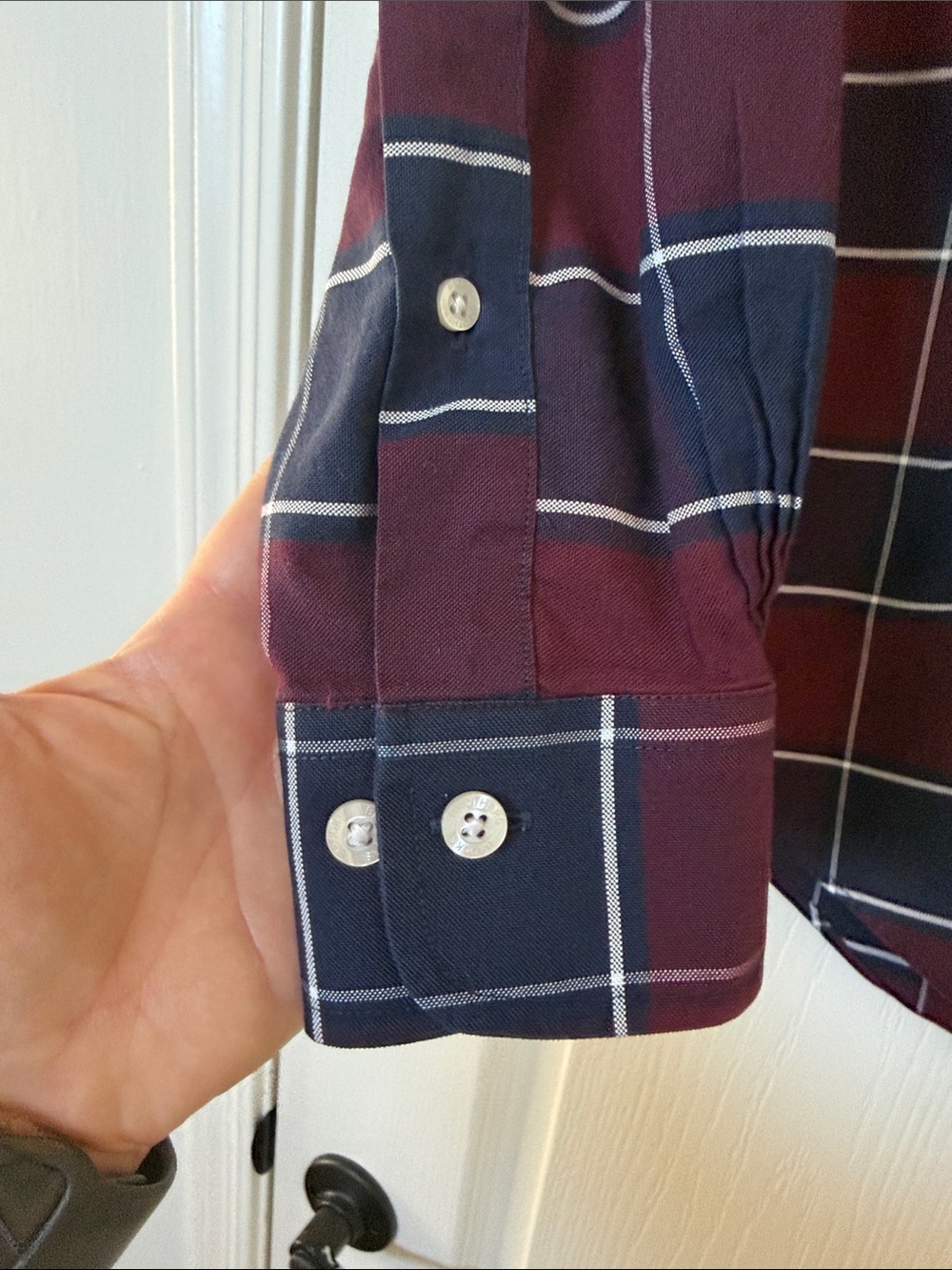 Brooks Brothers Burgundy and Navy Windowpane Button-Down Shirt - Picture 3 of 7
